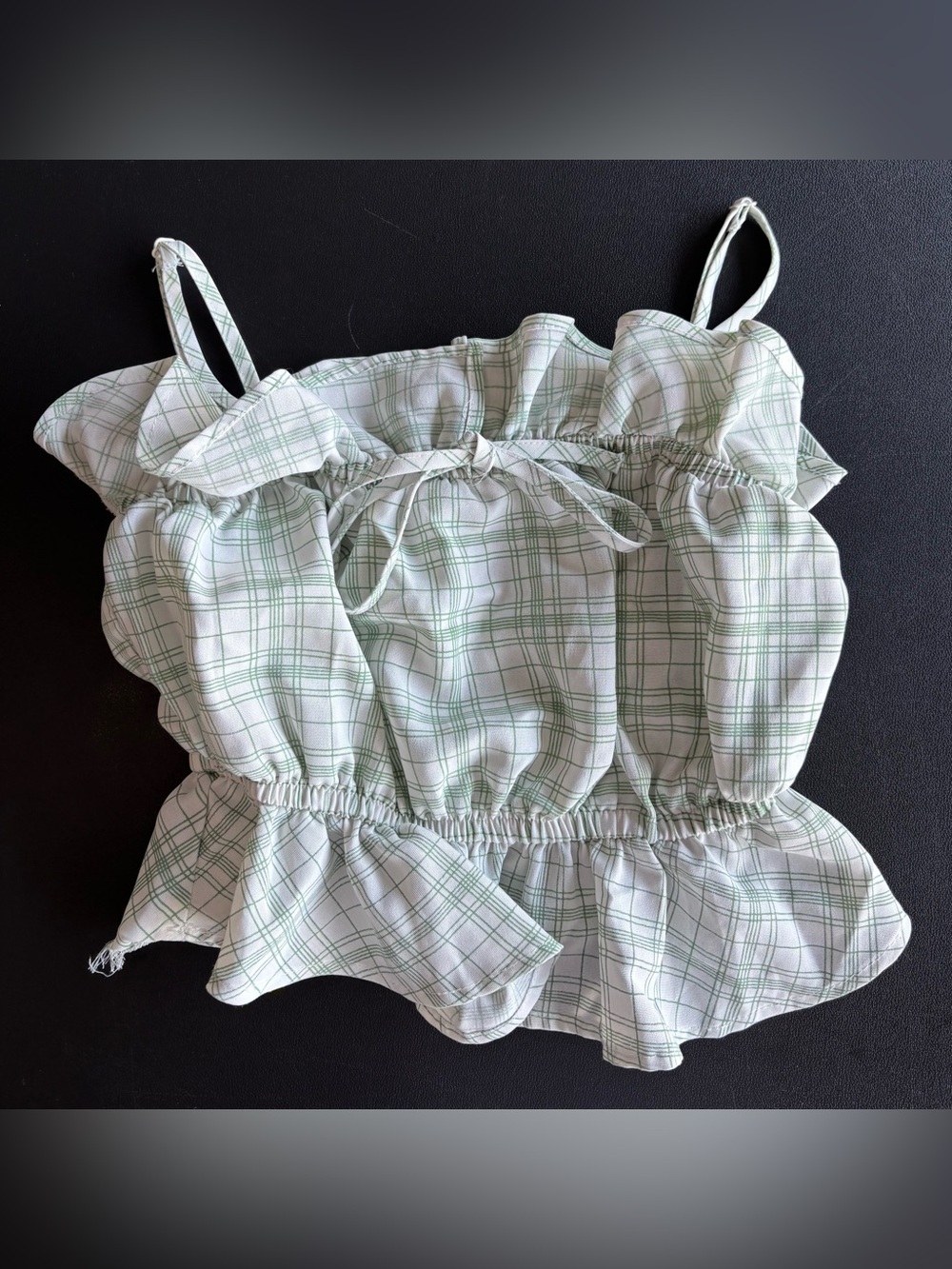 Papaya Light Green Plaid Ruffle Cami Top
